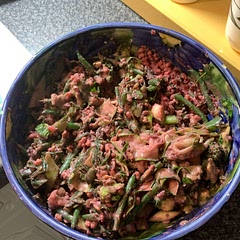 Today added green blanched green beans, kale, pumpkin seeds and left out the chicken to make it extra nutritious and veg friendly.