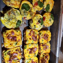 I made spinach tomato mushroom garlic mozzarella and then ham bacon onion bell pepper cheddar. I brought them to morning ministry and they were gobbled up. 