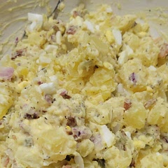 No celery; added red onion, bacon and pickles.

Dressing: avocado mayo, added 1Tbsp vinegar and 1/2 tsp sugar