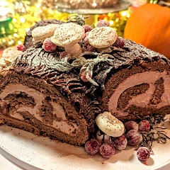 The sponge is a bit dry. I know the doneness was correct, but it's just a tad dry. The components of the cake are pretty standard so I would use this recipe as a baseline for decorating and assembling and just pick your favorite Swiss roll recipe and follow that. Thawed frozen cranberries were perfectly fine for sugaring, despite what the recipe says.