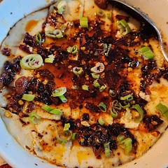 Tasty and light! I used 4 eggs, because I like a thicker "tofu-like" texture. Topped with chili crunch, sesame oil, green onion.
