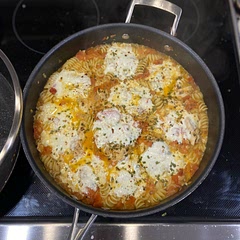 Wanted pasta so I just added pasta!! Cooked it all in the pan. GREAT RECIPE! Add Chives if you have no fresh green onions. Used 3 large tomatoes since I didn’t have any of the canned stuff. Worked well!