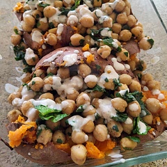 I didn't have any lentils so I used chickpeas instead. Very tasty and filling dish. I put some chopped up romaine on after I reheated it for some texture and crunch. 