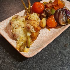 Added more of the seasoning & used skinless, bones chicken thighs, but came out beautiful. big hit with all the family. I used skewers to hold the thighs together & served with roast veg. 