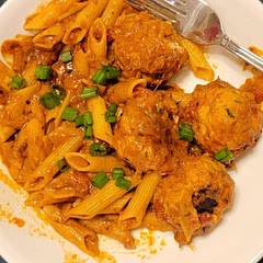 I added some dried potato flakes to thicken the meatballs a bit more, but probably could have gone without that. Used a tad more coconut milk than called for. 