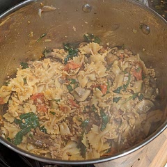 Added spinach, ground pork, Italian herb seasoning. Should have added more sundried tomatoes. 
Next time will try adding bit of cream or goats cheese.