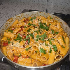 Added chicken and garnished with parsley