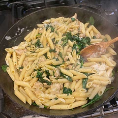 I enjoyed this quick meal, need to probably make more sauce for the pasta as it doesn’t have much. You could also add more cheese and different veg like asparagus.
