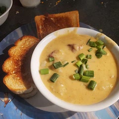 Potatoes pretty much dissolved ill cook them separately next time aswell i think ill use chedder brocali soup bext time to cut down on the chicken flavor . Added half a block of cream cheese 