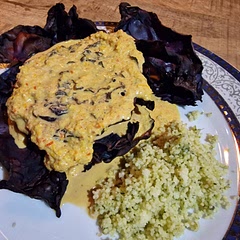 Added some pure peanut butter as I had run out of tahini, tasted great! 

I would add some oil to the red cabbage before roasting, though, as the outer leaves burnt in the oven.