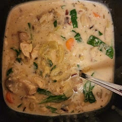Made a few adjustments. Doubled the recipe, added two diced chicken breasts, 4 stalks of celery diced, baby spinach instead of kale and since store was out of wild rice, used a rice blend. 