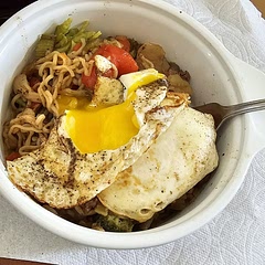 Added two eggs over-easy the next day for lunch. The original way was good the night before (and easy, quick and cheap), but the eggs makes it hit different...total comfort!