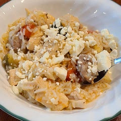 The first time I made it I didn't add the optional feta because I didn't have it but it really needed it. I also thought it needed tomatoes!! Second time around, added both and it was a total game changer. Tangy and delicious! 