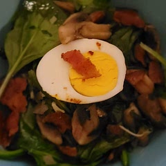 Amazing! I loved a wilted spinach salad I had on a cruise and this one is even better! Changes- I would use half the bacon fat and use avocado oil for the other half. I quarted the mushrooms and sautéed in a tiny bit of butter with garlic powder. Toss the spinach with the hot mushrooms to wilt nicely. I also reduced bacon to one slice per salad. The vinegar I used was half white and half white balsamic. So feel free to play around with the vinegars. 

For perfect soft boiled eggs, 7 minutes in the air fryer at 180°. 
Hard boiled 15 min at 250° preheated. 