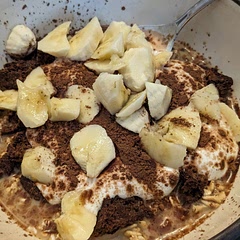 It's one of the simplest recipes I found and it's really good. I used two tbsps of espresso, and added crumbs of black bean muffins and bananas. (1 tsp of maple syrup is kind of nothing, even 1 tbsp didn't make it particularly sweet.)