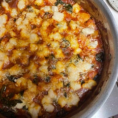 Really liked this with royal corona large white beans. Used vegan mozzarella (Miyokos) and a jar of pizza sauce instead of of tomatoes (what I had on hand) - still turned out delicious.
