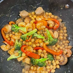 use coconut aminos to make it soy and gluten free. And wheat free noodles. Added chickpeas as extra protein, but probably wouldn’t use again. Prawns and/or chicken next time