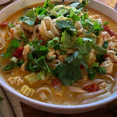 I added water chestnuts, baby corn, chicken broth concentrate and an extra tablespoon of curry.   Absolutely delicious