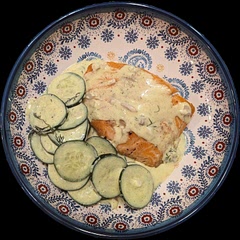 Substituted dill for cilantro and let the cucumbers sit in the sauce. Also added some water to the sauce to make it German cucumber salad style. 