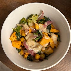 The sauce is unnecessary. I’d skip that next time. Also, I cut the sweet potato into small cubes to cook faster but it still needs like 40 minutes in the oven. Also used broccoli and spinach instead of broccolini and kale.