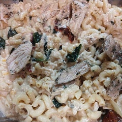 I didn't one pot it. I boiled my pasta after I prepared the chicken. I added some of my own cooking style with this one, but for the most part I followed the recipe. It is so good!! 