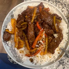 Didn’t have green peppers but I know the green would’ve made it so colorful.  But very tasty and easy