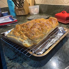 I make Lacey’s same day focaccia a lot but this was the best one yet. Once baked I removed the bread from the pan and then poured the remaining oil from pan over the top and this made it even better. Making another one today!  🙌💕