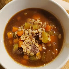 It was good, kids hated it lol.
I used 10oz sirloin and cooked it in the soup.
1 cup barley.
Omitted the red wine, bell peper and used  2tbsp of tomato paste instead of the can. 