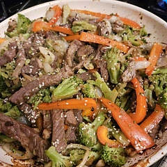 Used choice boneless steak, added bell pepper & seaseme seeds.