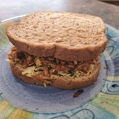 Made a single serving so took half the time baking the tofu. Served in lightly toasted slices of bread. Absolutely delicious!!