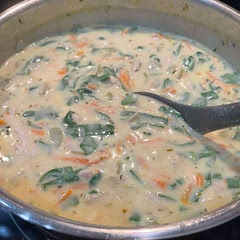 Used shredded rotisserie chicken and grated carrots. This was quite easy and a perfect meal for a cold night.