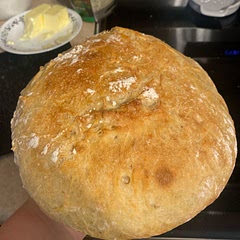 First time ever making this & dang, so good!! I didn’t have a Dutch oven so I used a large metal pot, like what you boil spaghetti in, used a flat baking sheet, baked for 20 min, took off baking sheet for the last 10 min & it came out perfectly! This was a side to the baked ravioli I have saved on here. I turned half this loaf into garlic butter toast. Will make again!!