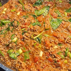I made my own paste up rather than buying it. Mild curry powder, cumin, and garam masala. I also added some spinach as I needed to use it up. Really tasty and smells amazing 