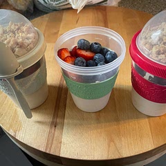 Almond milk yogurt, strawberries, blueberries, vanilla almond granola