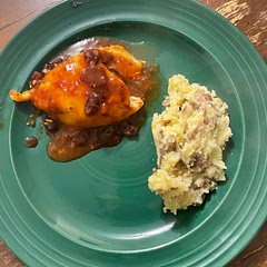 Excellent recipe! Made some mashed potatoes for the side and carrots (not in the photo)! Super easy, quick-ish and lots of flavour! If made again I would add rice to help balance the flavour! 