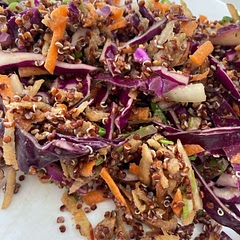 Lovely salad, very tasty and filling. I struggle to find salads I like but this one really won me over. The sauce is amazing.

I couldn’t get snow peas and I added a grated apple which worked well. Paired it with garlic chicken thighs.