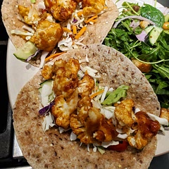 I was not a fan of this recipe. The coating on the cauliflower did not turn out, and the flavor was off. The butter beans bean spread was also lacking. 
And I didn't find the suggested toppings went with this. 