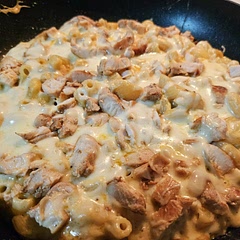 Made the servings for two. I think the flour required is too much. Became too dry and sticky for my liking. Added chicken instead of bacon. Overall the dish was alright but I think I'll improvise a little more on spices the next time. 