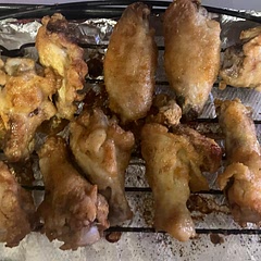 I added paprika too. Also made more coating than called for. Photo is before sauce. I didn’t make the sauce in the recipe.  I used store bought (sorry). Franks wing sauce. Less calories.