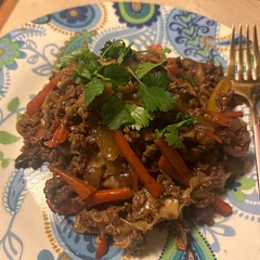 I added mushrooms and noodles, it was yummy! I recommend adding cornstarch to thicken. I don't have beef often but when I do I will use this recipe again :)