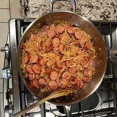 I thought I would like this but ended up better than expected. Even the little ones enjoyed, and sauerkraut is by no means a given with them.