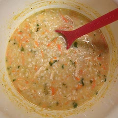 Good, warm chicken soup. Complete comfort food. Curious to try rice instead of barley.