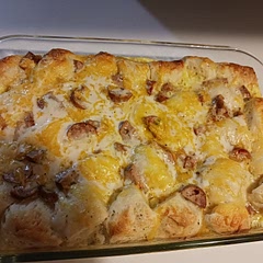 This was very different and delicious! You gotta try it! I used the sausage links that are pre-made  and used gravy already made, in pouches.  I always look for the quick route. Lol  Everybody loved it and its something my mom can eat. 