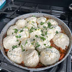 Picture just before cooking- made it as dumplings rather then cobbler, doubled up ingredients to feed 8 people. went down as a favourite. Will be cooking again. Give your self 2 hours to prepare and cook everything.