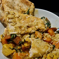 Sorry for the bad picture, I already dug in oops! LOVE this recipe. It's perfect to cut down on chicken with and just add some extra spinach and sweet potato. One of our go-to's. We added some harissa for spice