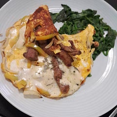 I didn't manage to fold it over. 
I also added spinach to it.
It was lovely the blue cheese worked well & my husband said it was 10 out of 10 😂so a definite to go to. 
