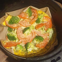 Was great, will make again. I didn't have potato though and added tomatoes. I put in the airfyer, the pic was before but turned out lovely and crispy on top 😋