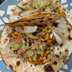 I made tacos with rice, beans, sauteed onions, and guac. I didn't have chipotle or poblano peppers so I substituted with jalapeno and bell pepper and it turned out delicious.