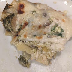 Preheat oven to 375.  Bake 45 minutes.  Broil 2 to 3 minutes. Let sit 10 minutes before serving. 