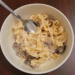 i deviated a bit from the recipe based on what i had. instead of vegan cream and nutritional yeast, i used heavy cream and parmesan that i had on hand. turned out delightful!